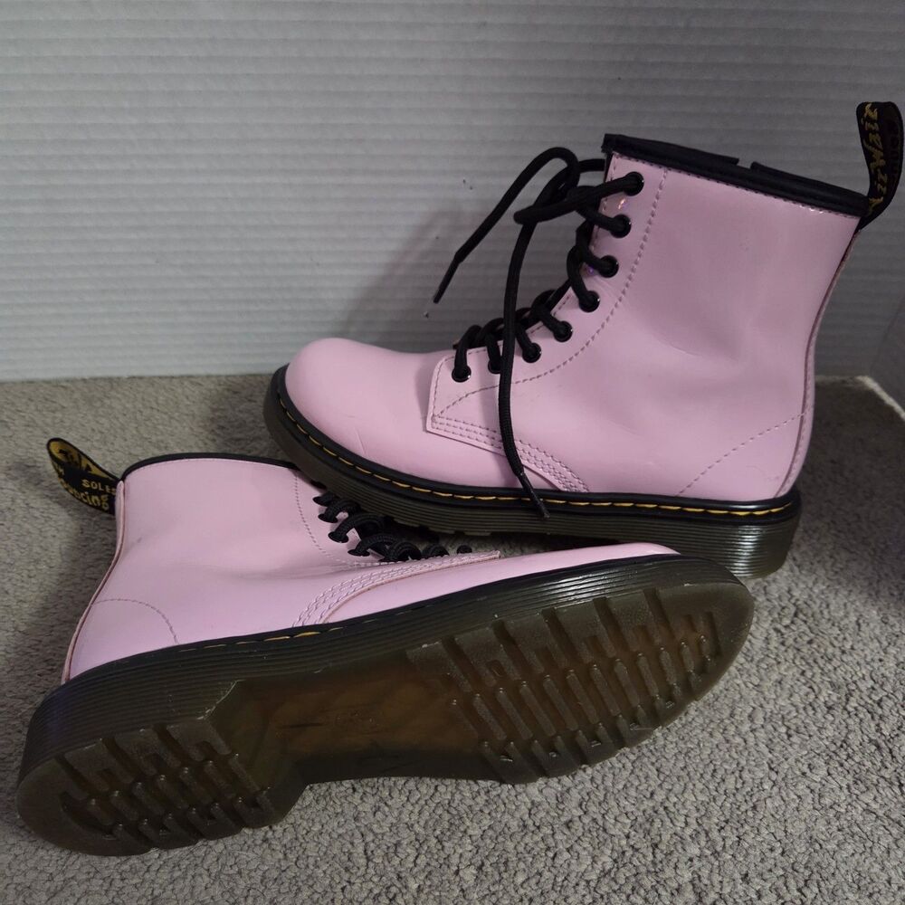 Dr. Doc Martens 1460J YOUTH Kids Pink Patent Leather Combat Ankle Boots Sz 2 - Picture 11 of 11